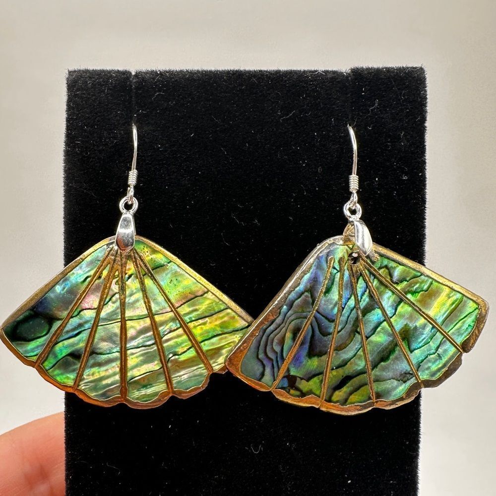 ~2" long Stunning Abalone Shell‎ dangle earrings with s925 hardware/hooks!